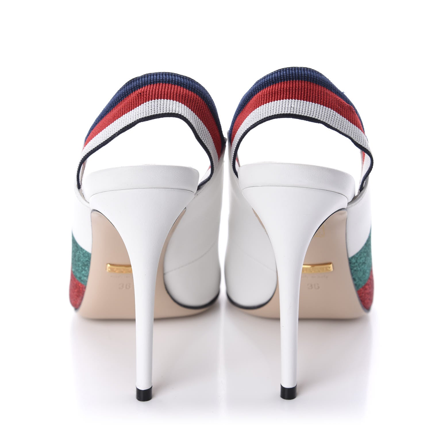 Gucci Calfskin Glitter Web High Heel Slingback Pumps 36 White 6 of 10
