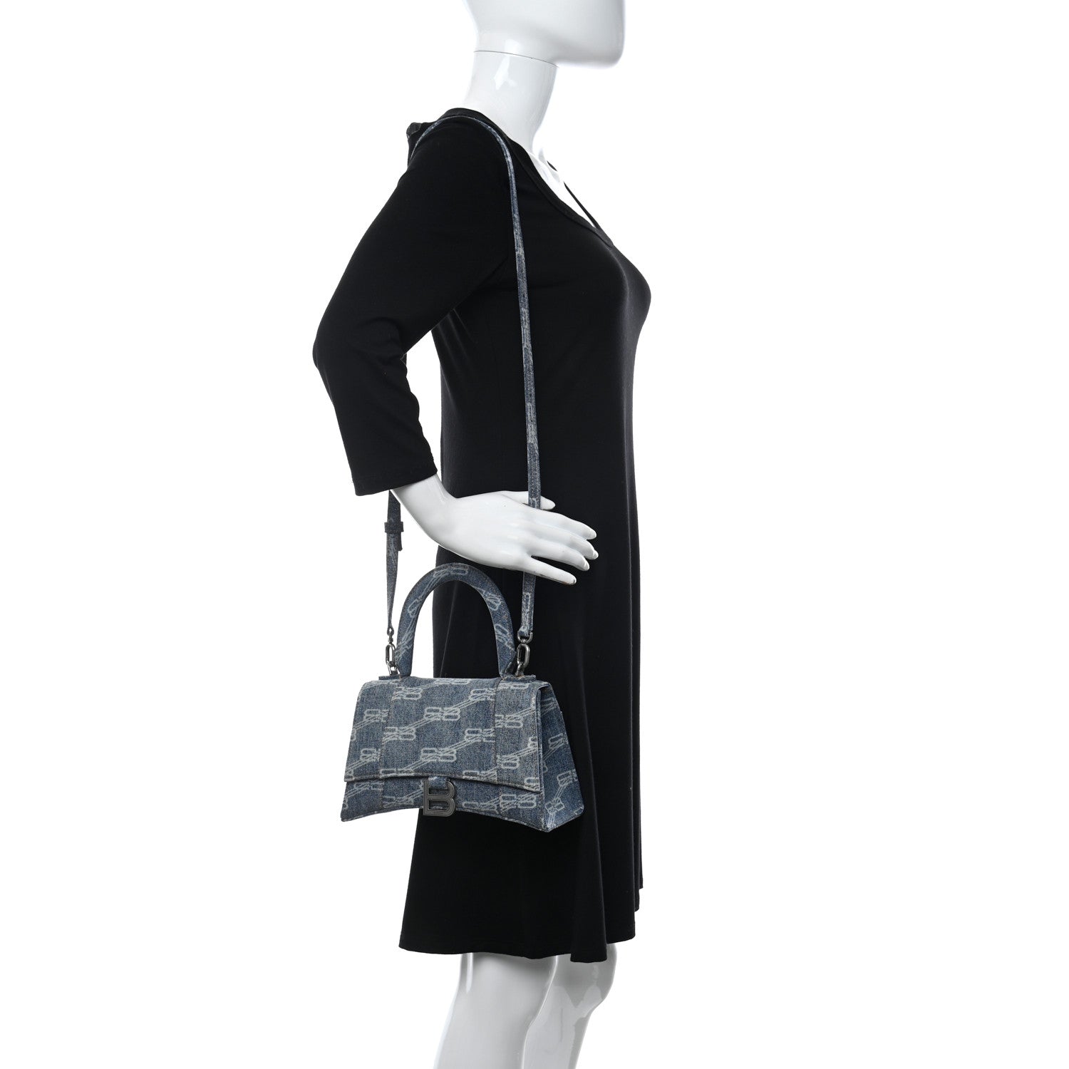 Balenciaga Denim BB Monogram Small Hourglass Top Handle Bag Blue 2 of 7