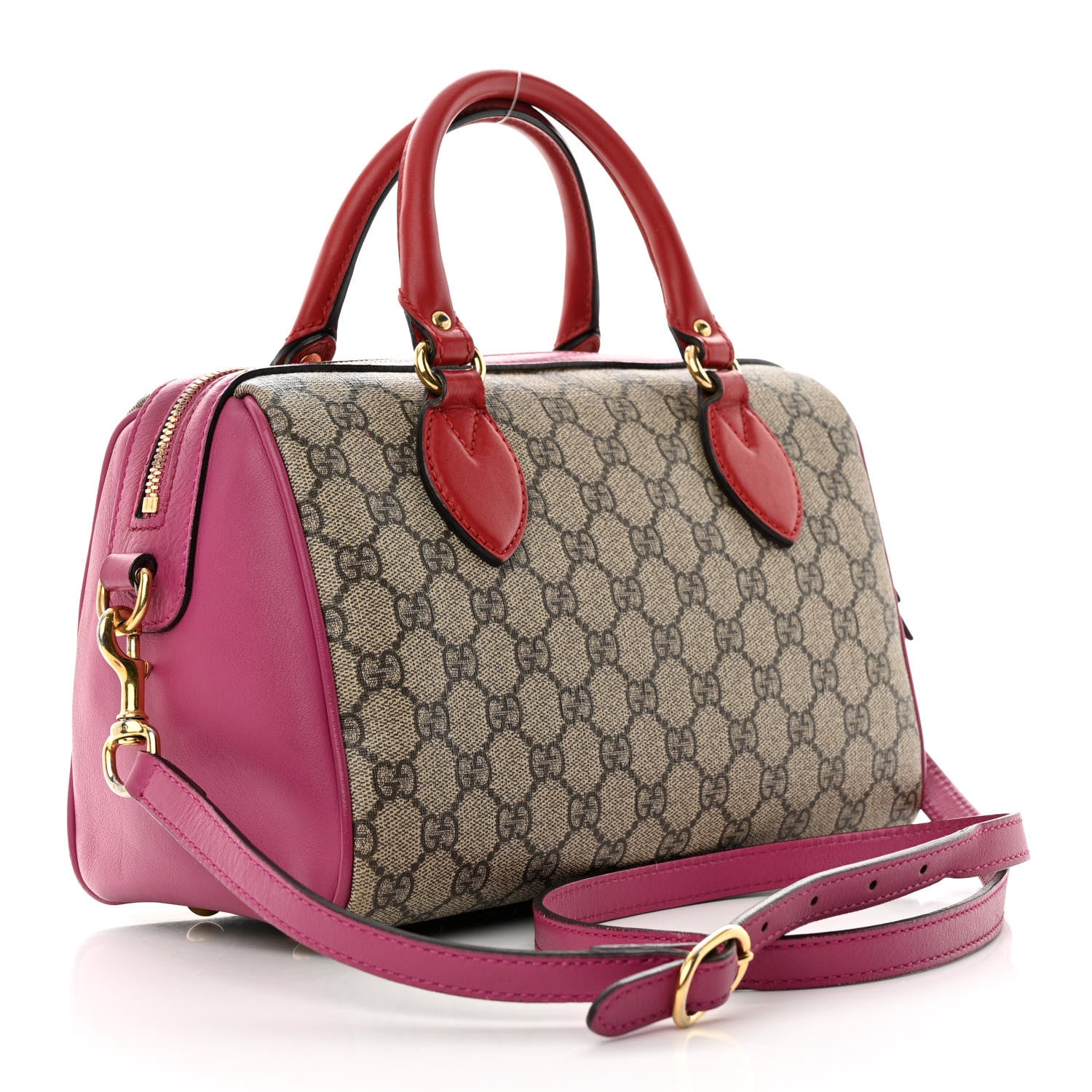 Gucci GG Supreme Monogram Moon Calfskin Small Boston Beige Ebony Hibiscus Red New Rosette 3 of 20