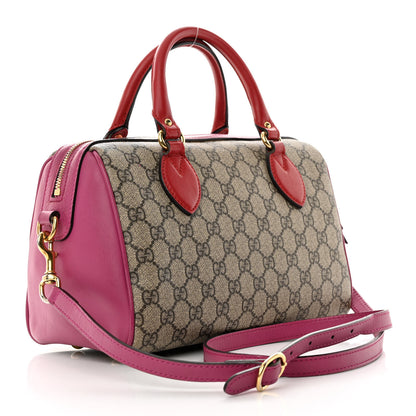 Gucci GG Supreme Monogram Moon Calfskin Small Boston Beige Ebony Hibiscus Red New Rosette 3 of 20