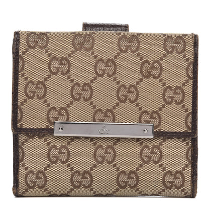 Gucci Monogram Metal Bar French Flap Wallet Beige Ebony Cocoa 1 of 11