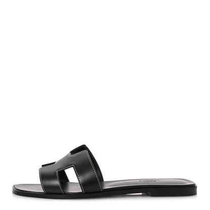 Hermes Box Calfskin Oran Sandals 39 Black 1 of 12
