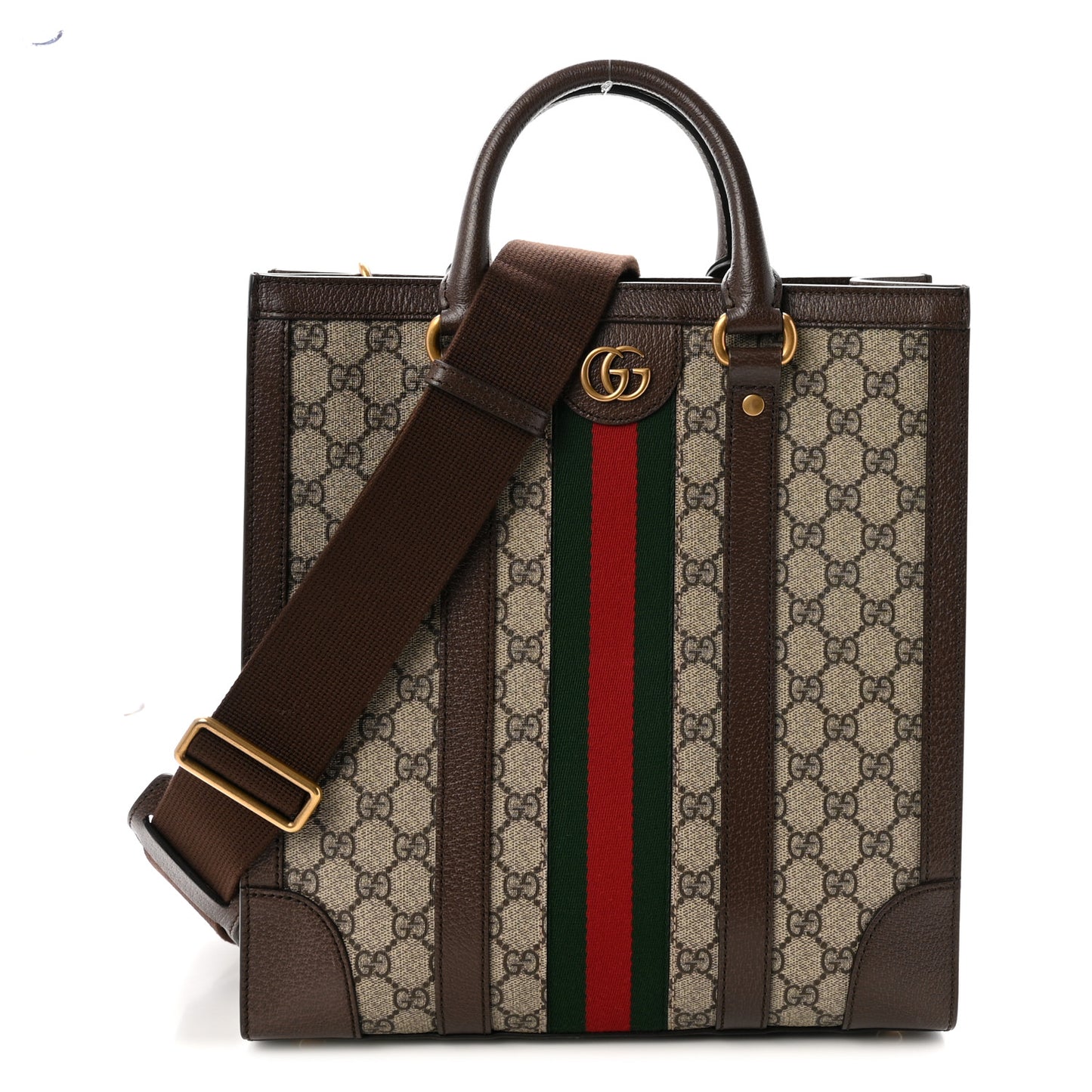 GG Supreme Monogram Textured Dollar Calfskin Web Medium Ophidia Tote Bag Beige Ebony