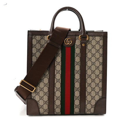 Gucci GG Supreme Monogram Textured Dollar Calfskin Web Medium Ophidia Tote Bag Beige Ebony 1 of 10