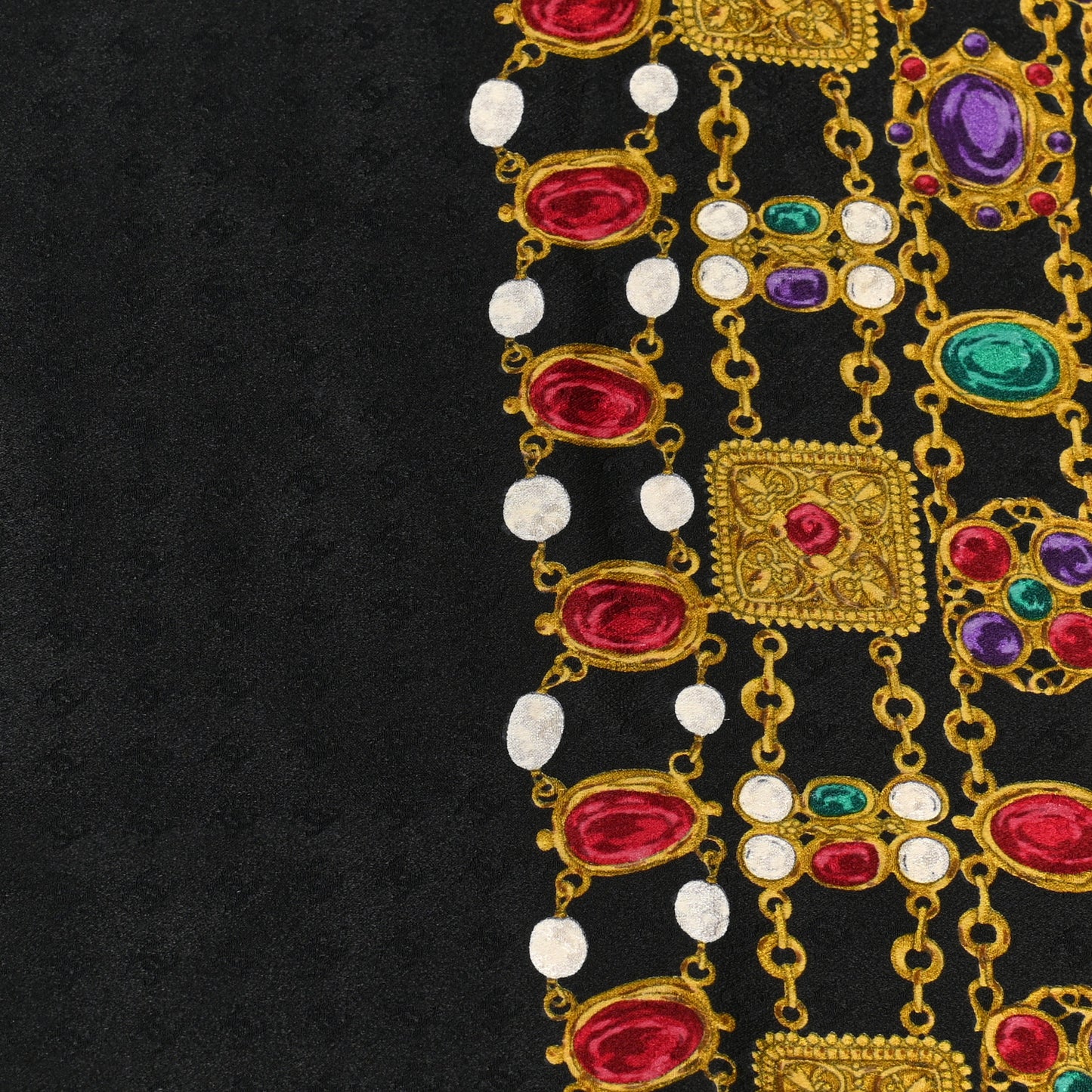 Silk Pearl Jewel Chain Print Scarf Black