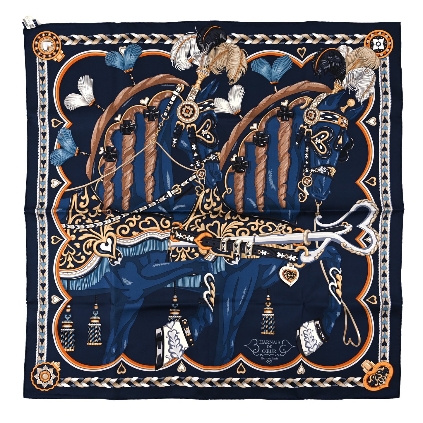Silk Harnais De Coeur Scarf 90 Marine Fonce Mordore