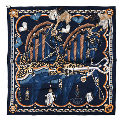 Hermes Silk Harnais De Coeur Scarf 90 Marine Fonce Mordore 1 of 3