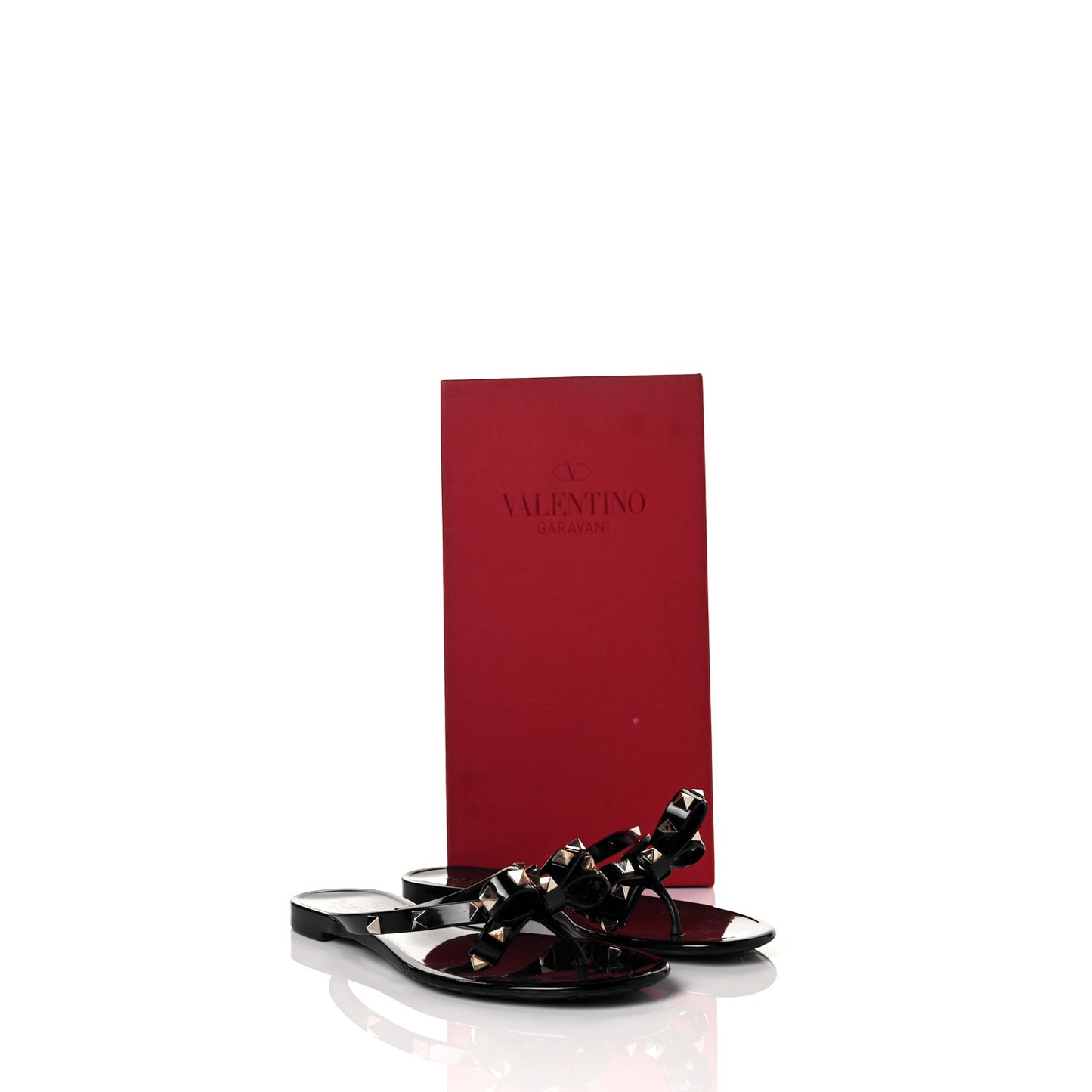 PVC Jelly Rockstud Bow Thong Sandals 37 Black