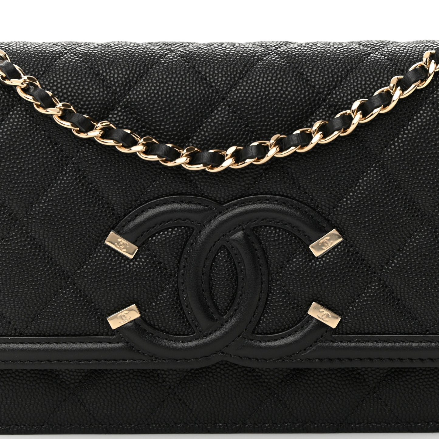 Caviar Quilted CC Filigree Wallet On Chain WOC Black
