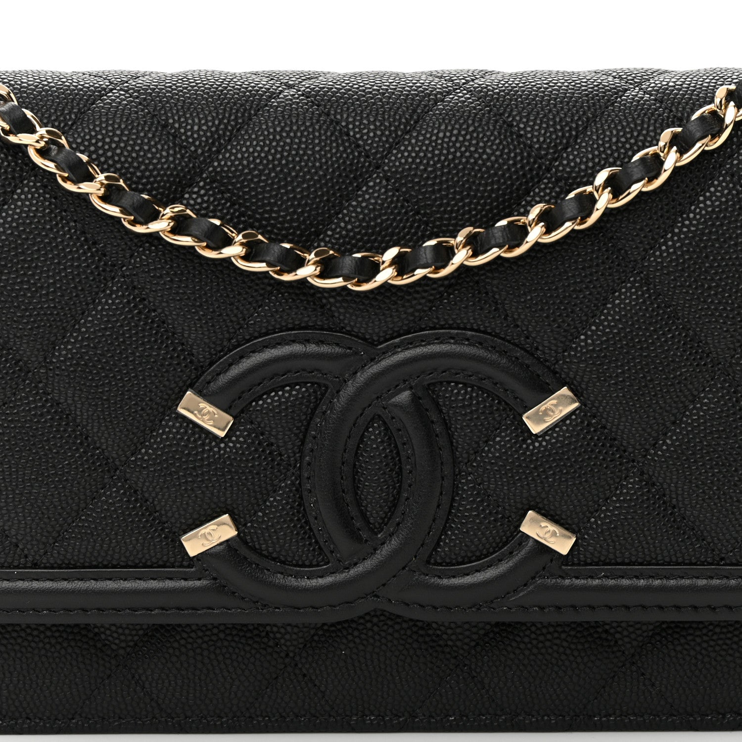Chanel Caviar Quilted CC Filigree Wallet On Chain WOC Black 9 of 13