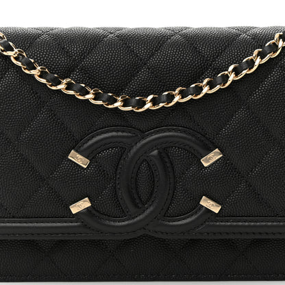 Chanel Caviar Quilted CC Filigree Wallet On Chain WOC Black 9 of 13