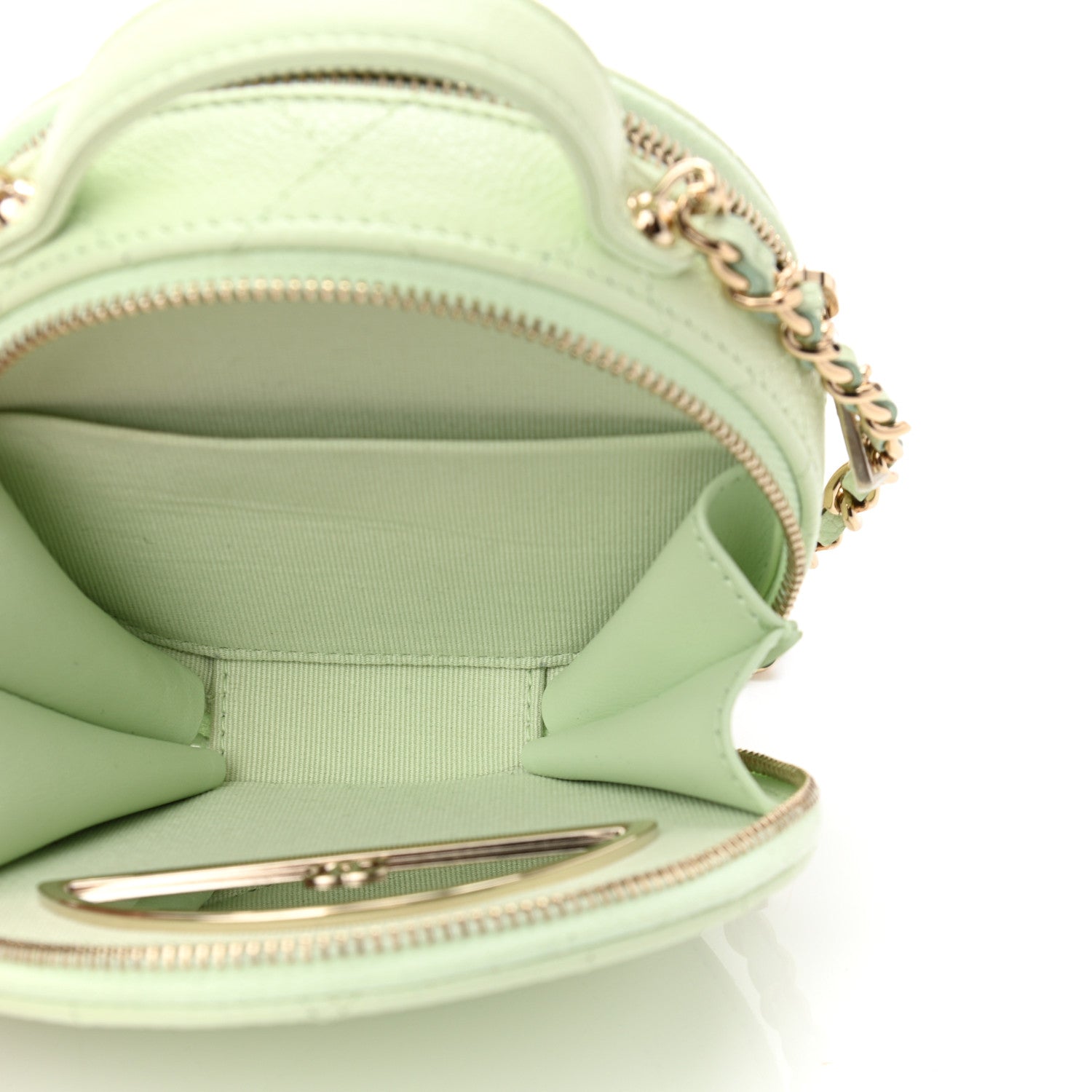 Chanel Caviar Quilted Round Handle With Care Vanity With Chain Light Green 6 of 13
