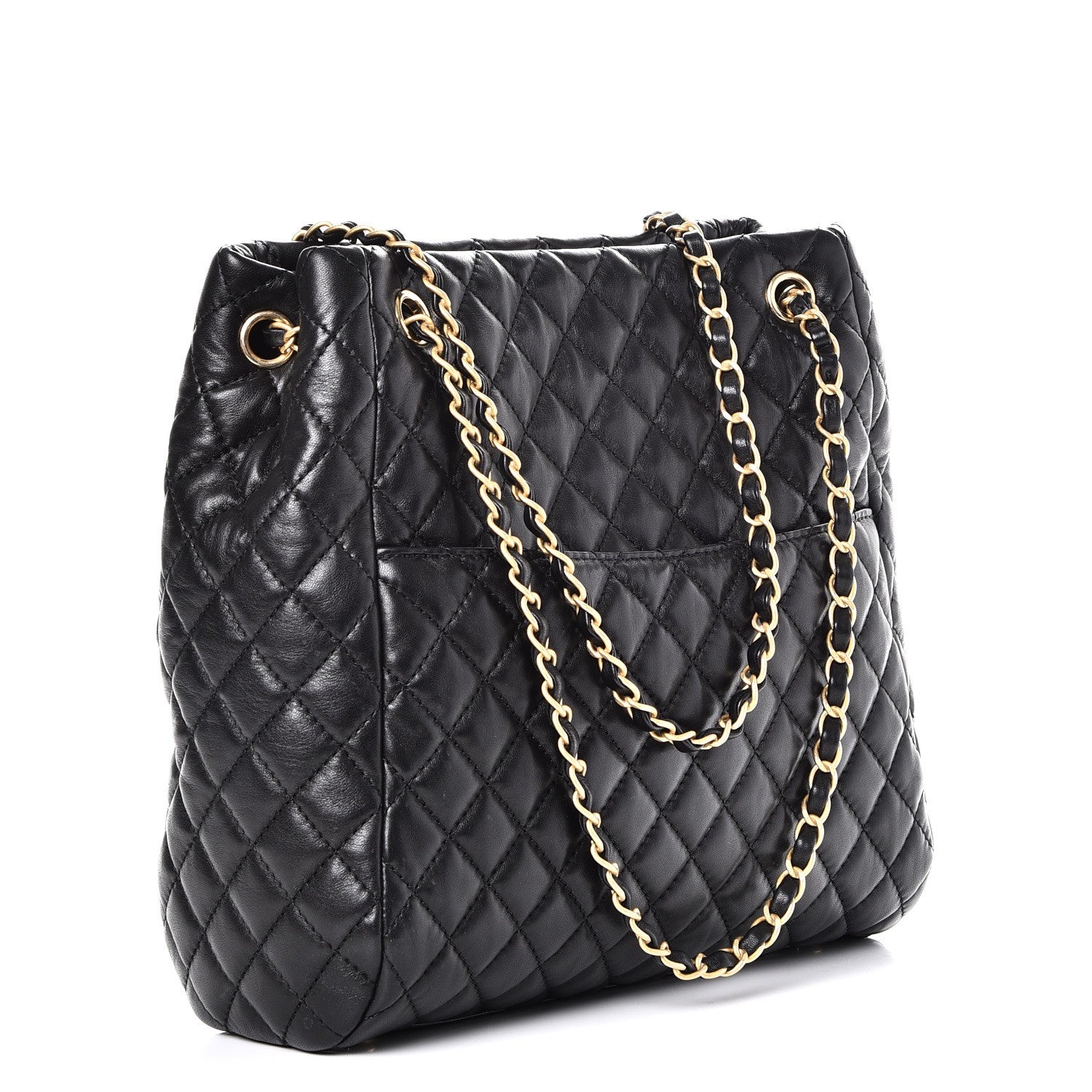 Chanel Lambskin Quilted Large Fluffy CC Shopping Tote Black 3 of 8
