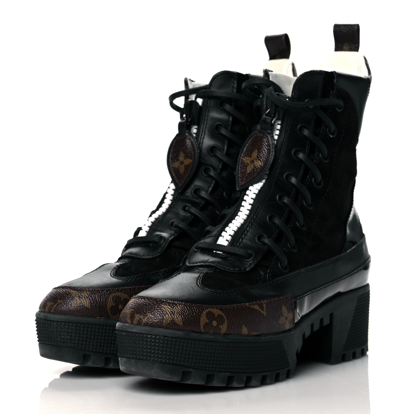 Suede Calfskin Monogram Zip Up Laureate Platform Desert Boots 37 Black
