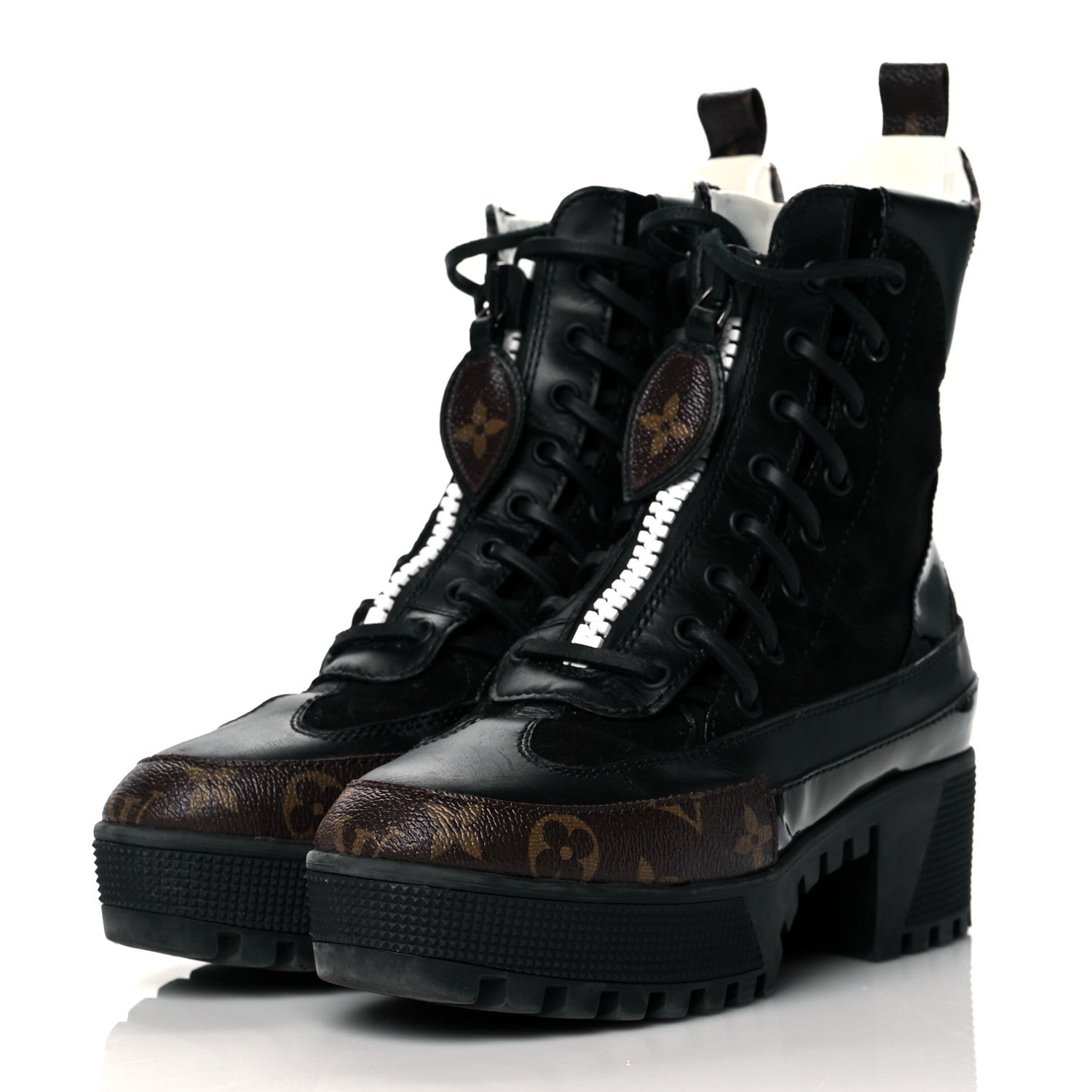 Louis Vuitton Suede Calfskin Monogram Zip Up Laureate Platform Desert Boots 37 Black 3 of 9