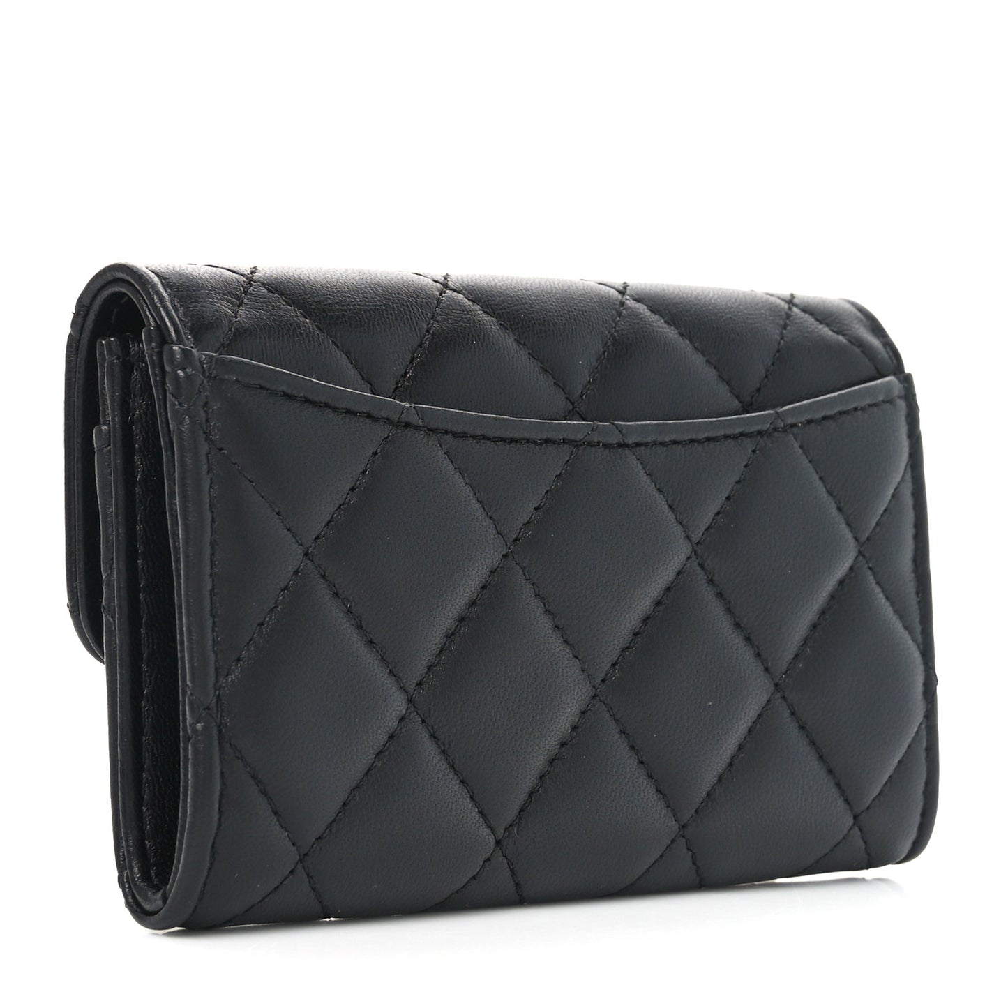 Lambskin Quilted Flap Card Holder Wallet So Black