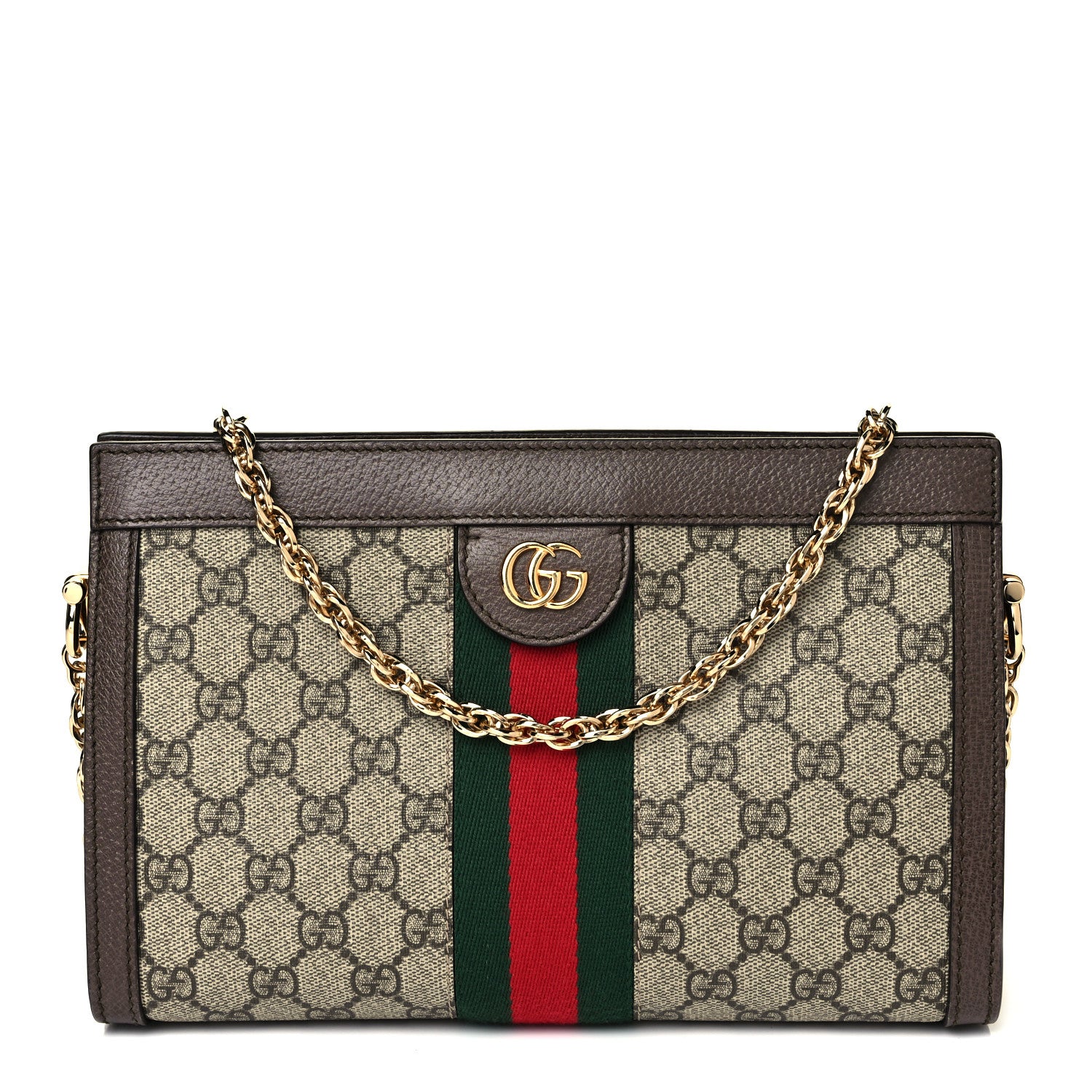 Gucci GG Supreme Monogram Web Small Ophidia Chain Shoulder Bag Brown 1 of 9