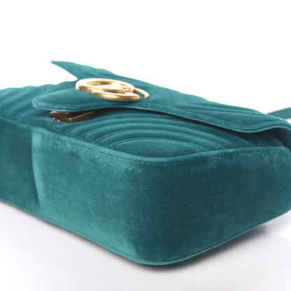 Gucci Velvet Matelasse Small GG Marmont Shoulder Bag Pavone Cyan 9 of 10