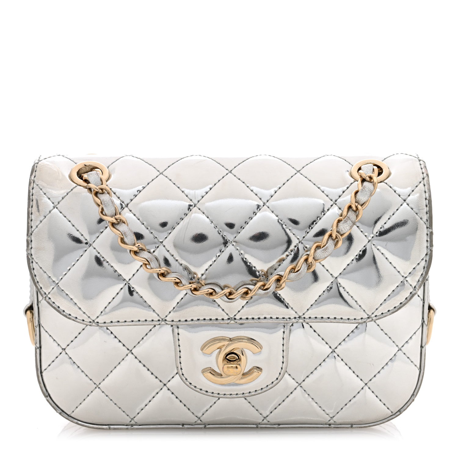 Chanel Mirror Calfskin Metallic Calfskin Quilted Hollywood Boulevard Mini Flap With Star Coin Purse Silver 1 of 11