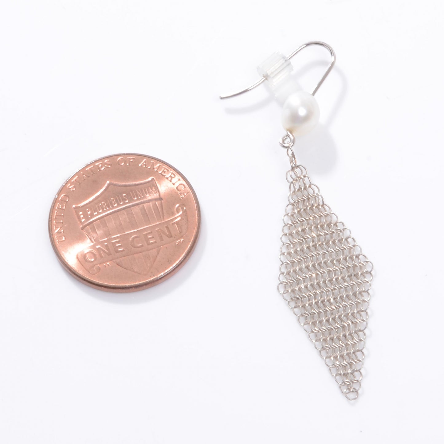 Sterling Silver Pearl Elsa Peretti Mesh Earrings