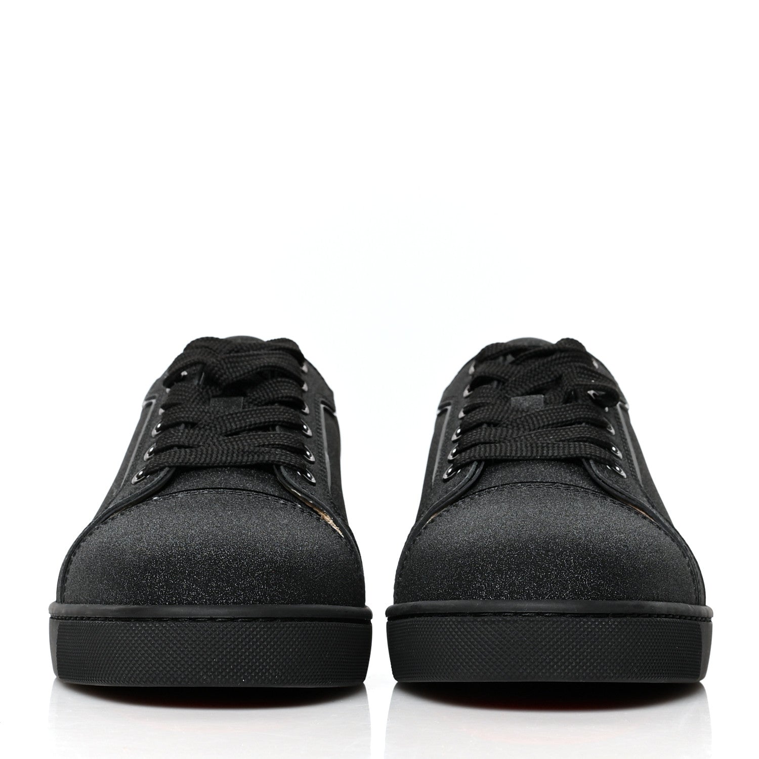 Christian Louboutin Glitter Calfskin Vieira Flat Sneakers 37.5 Black 2 of 8