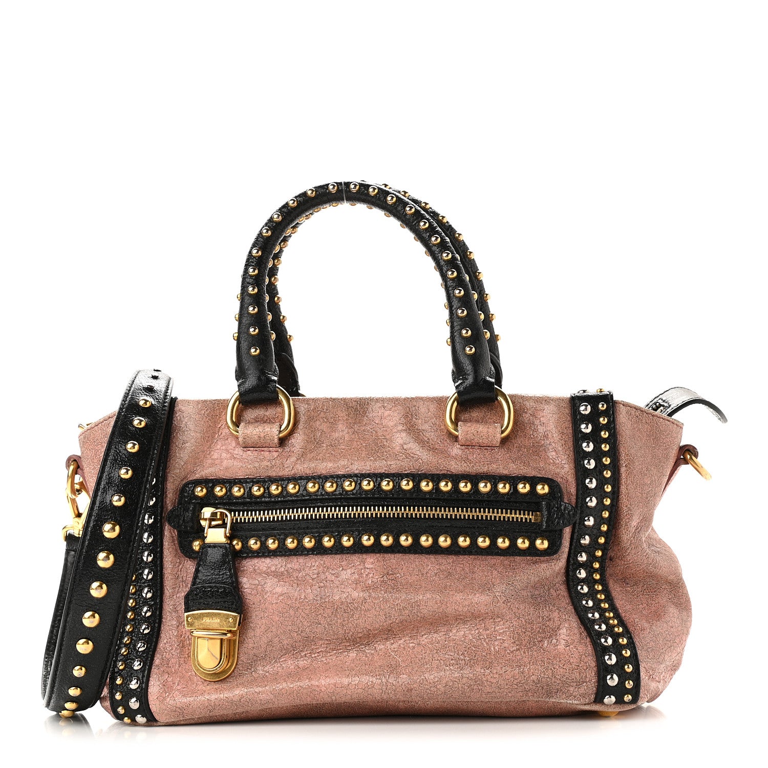 Prada Craquele Studded Shoulder Bag Petalo 1 of 14