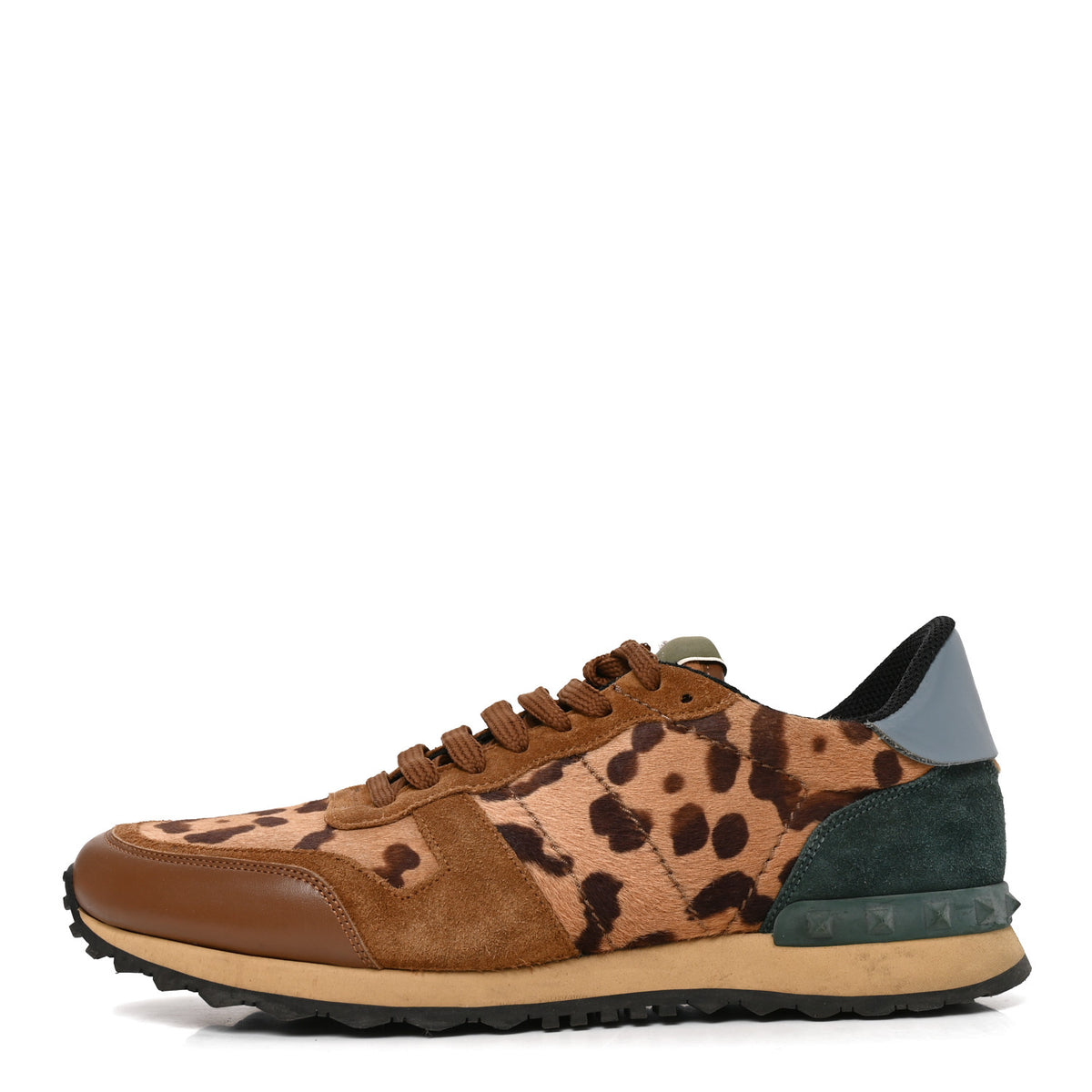 Valentino Garavani Calf Hair Suede Leopard Print Womens Rockrunner Sneakers 42 Multicolor 1 of 8
