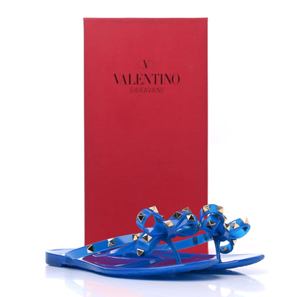 Valentino Garavani PVC Jelly Rockstud Bow Thong Sandals 38 Blue Fluo 16 of 16