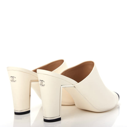 Chanel Lambskin Cap Toe Mules 38.5 Ivory Black 4 of 12