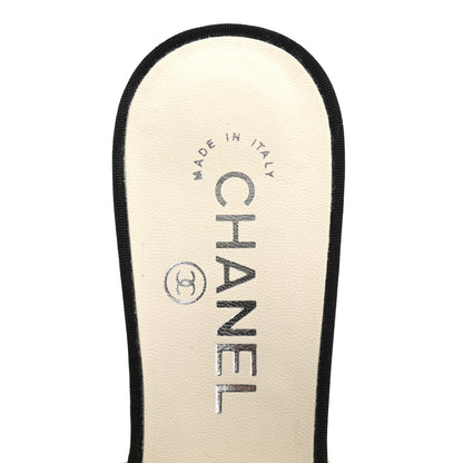 Chanel Patent Lambskin Grosgrain Cap Toe Pearl Mule 36.5 Ecru Black 7 of 14