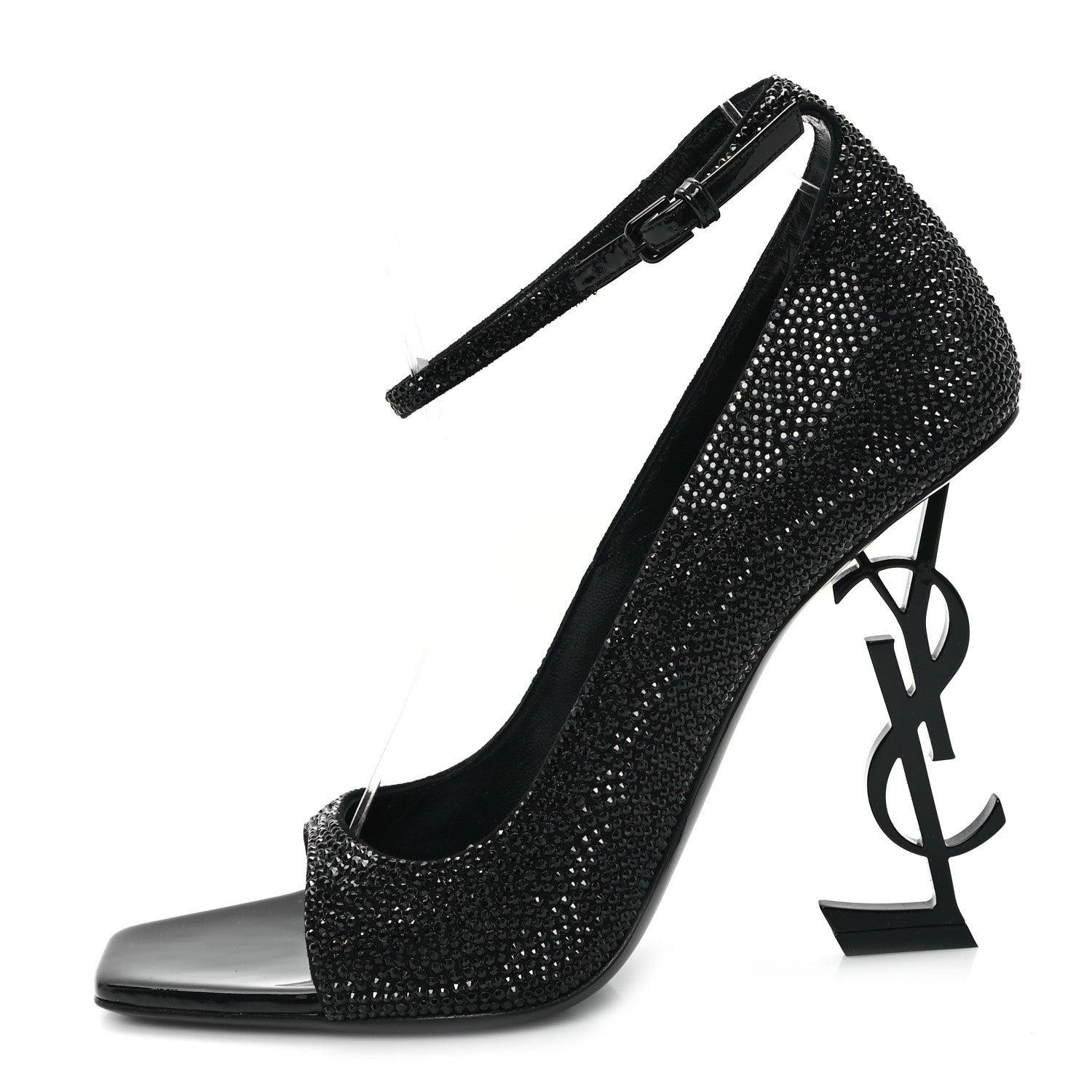 Saint Laurent Kid Suede Crystal Embellished Opyum 110 Ankle Strap Sandals 39 Black 1 of 10