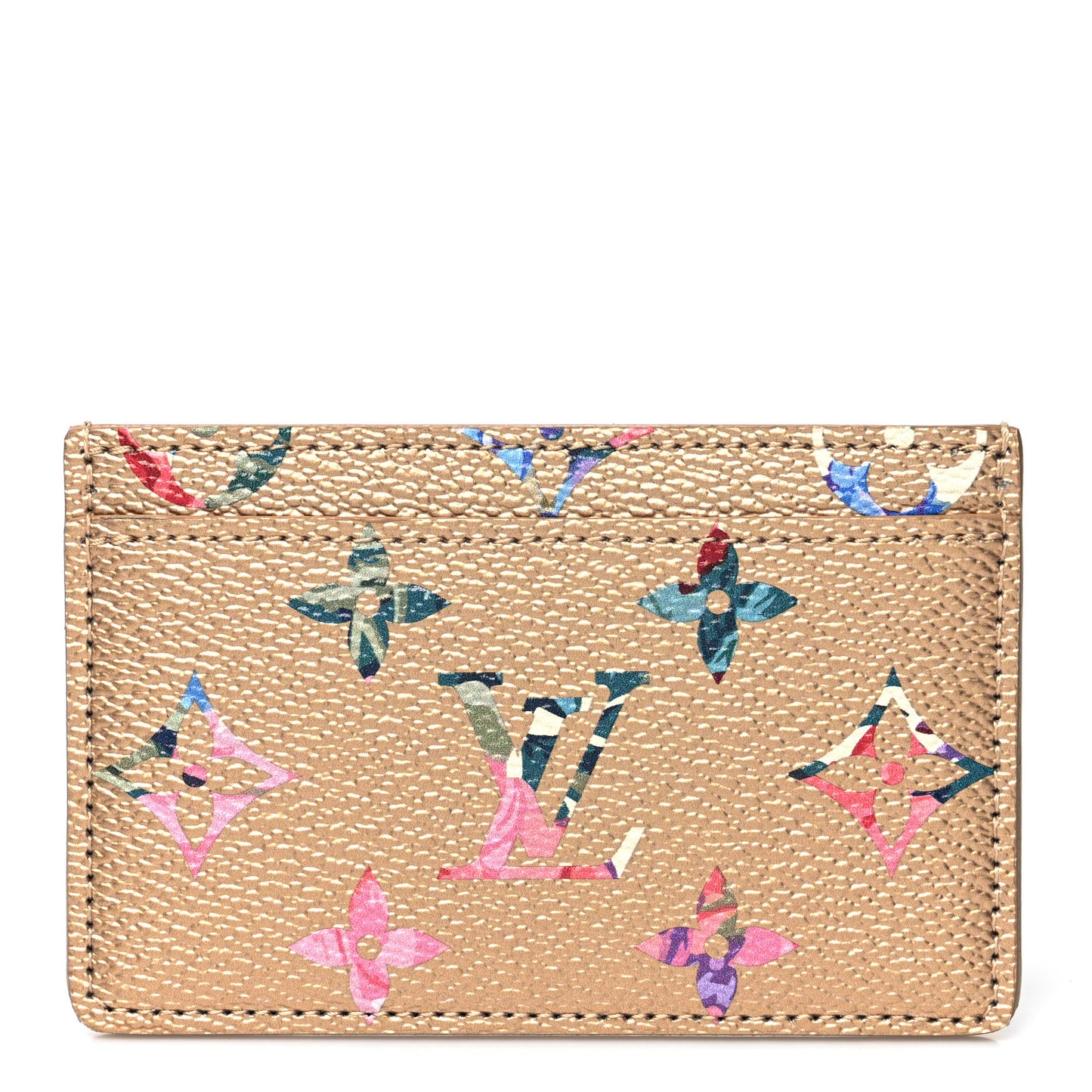 Metallic Monogram LV Garden Card Holder Gold