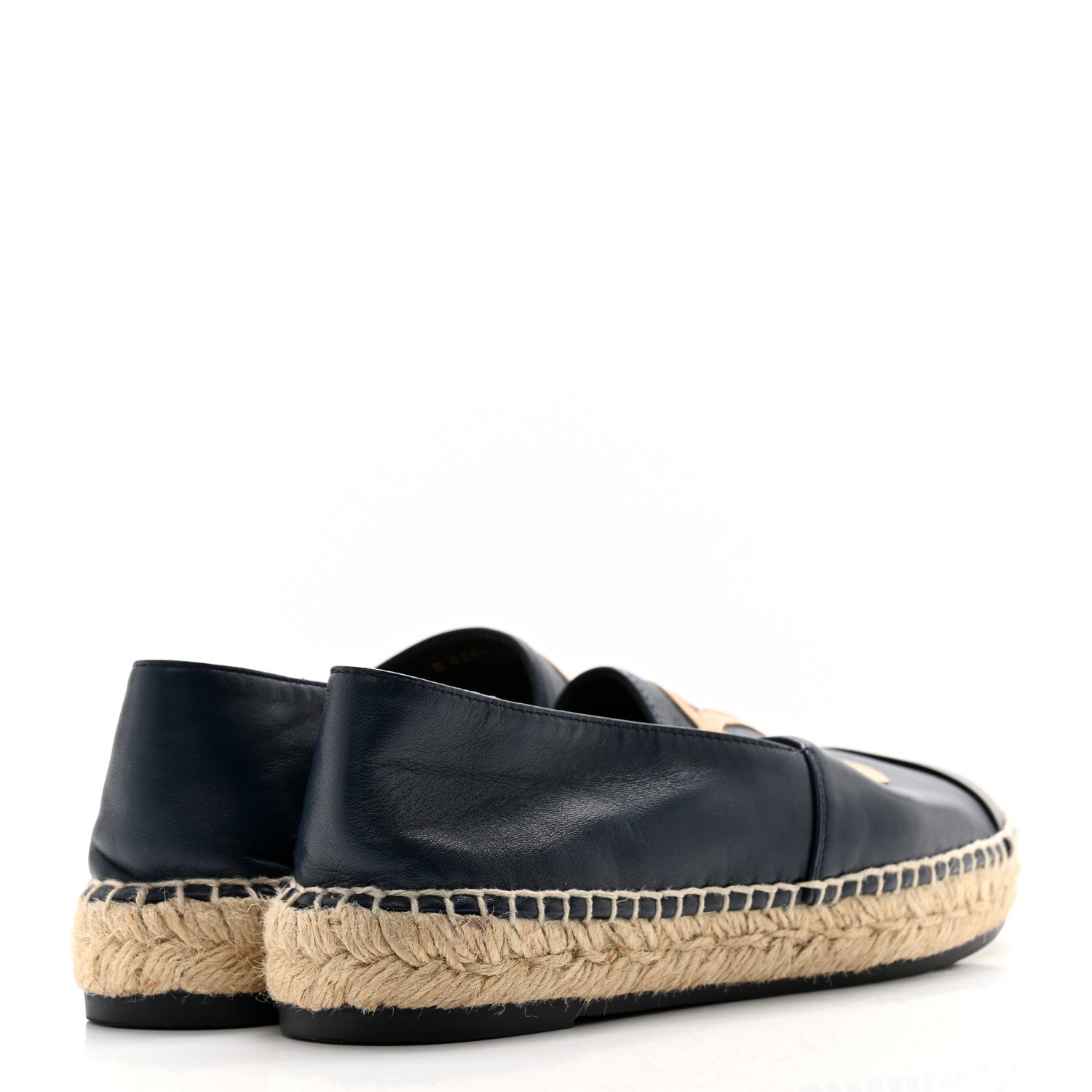 Chanel Lambskin Shiny Calfskin CC Espadrilles 39 Navy Blue Beige Black 4 of 9