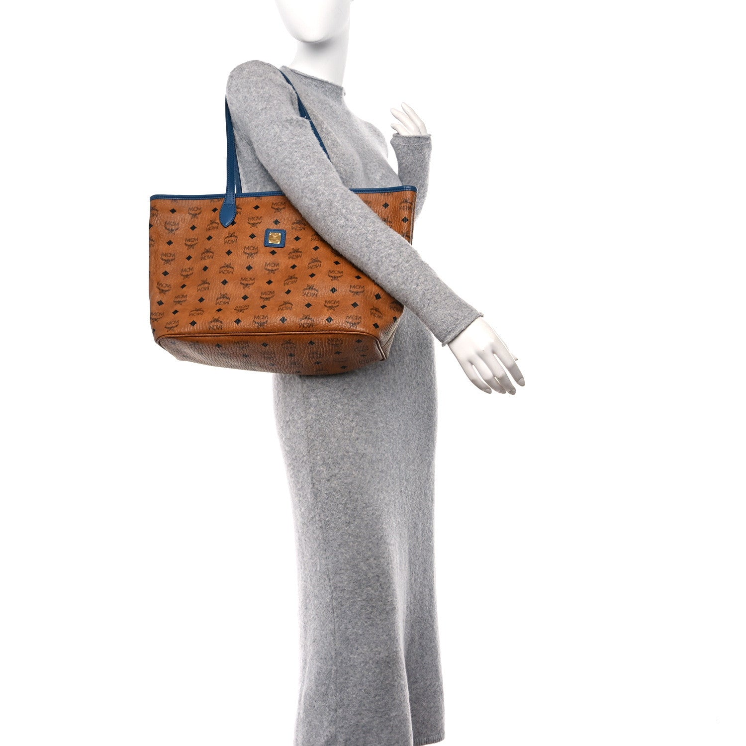 MCM Visetos Medium Reversible Shopper Tote Cognac Blue 2 of 19