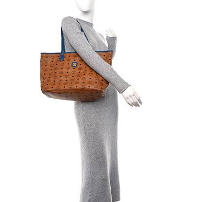 MCM Visetos Medium Reversible Shopper Tote Cognac Blue 2 of 19