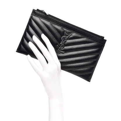 Saint Laurent Grain De Poudre Chevron Monogram Bill Pouch Black 2 of 8