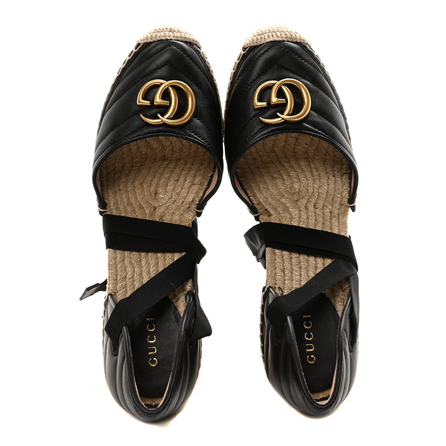 Gucci Nappa Matelasse GG Marmont Ankle Wrap Platform 35/120mm Espadrille Wedges 40.5 Black 2 of 10