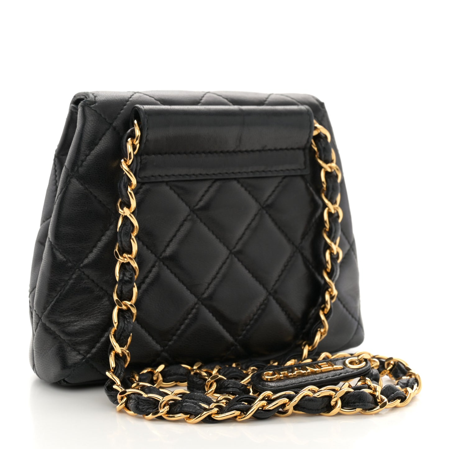 Lambskin Quilted Mini Flap Waist Belt Bag Black