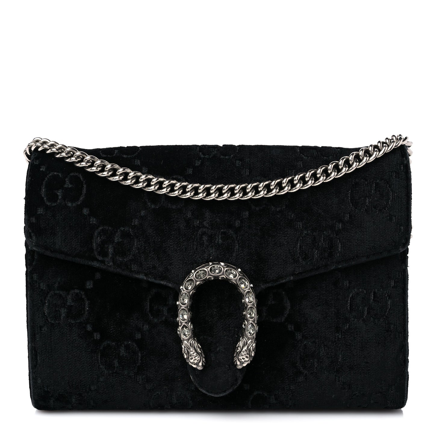 Velvet GG Monogram Mini Dionysus Chain Wallet Black