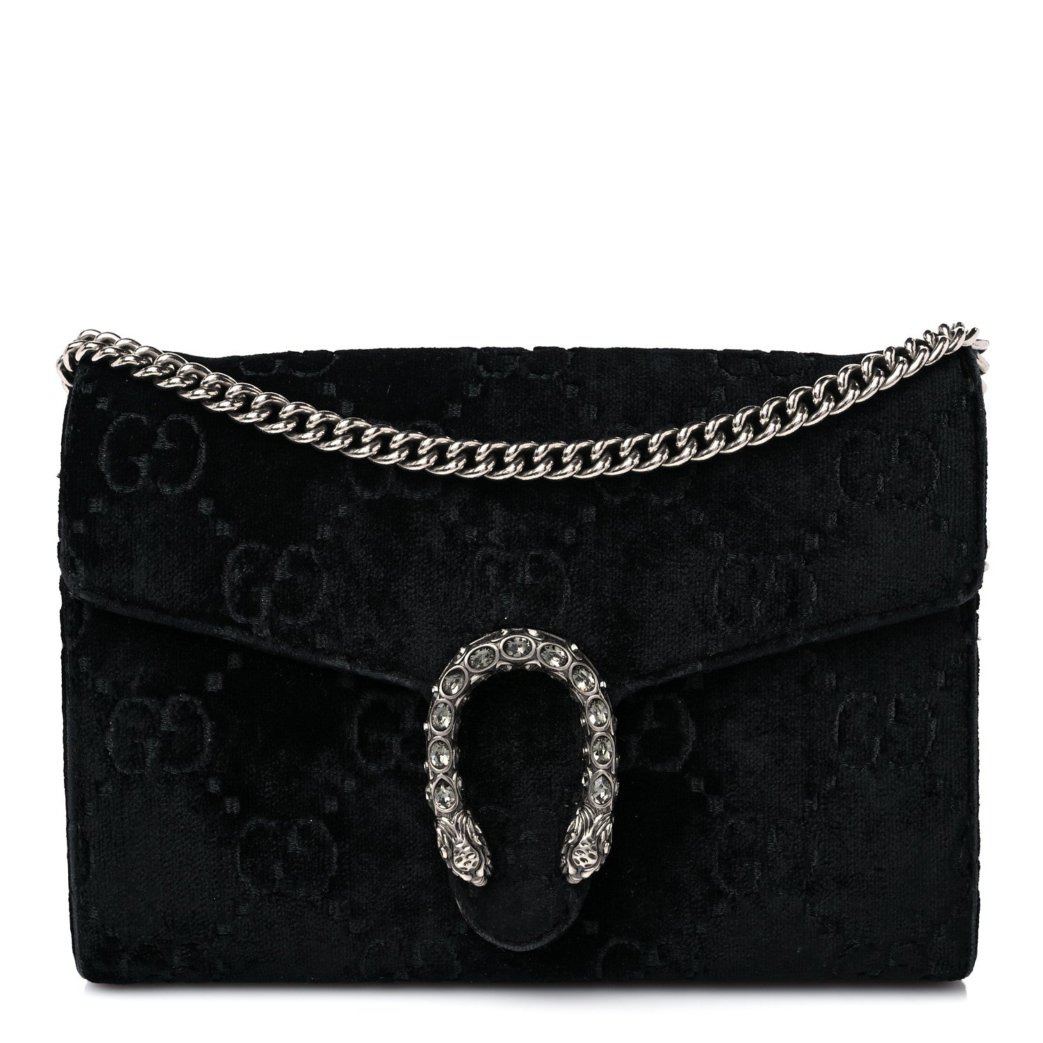 Gucci Velvet GG Monogram Mini Dionysus Chain Wallet Black 1 of 18