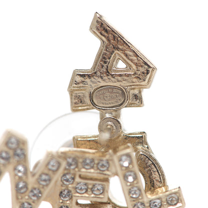 Chanel Crystal Pearl Signature Stud Earrings Gold 2 of 3