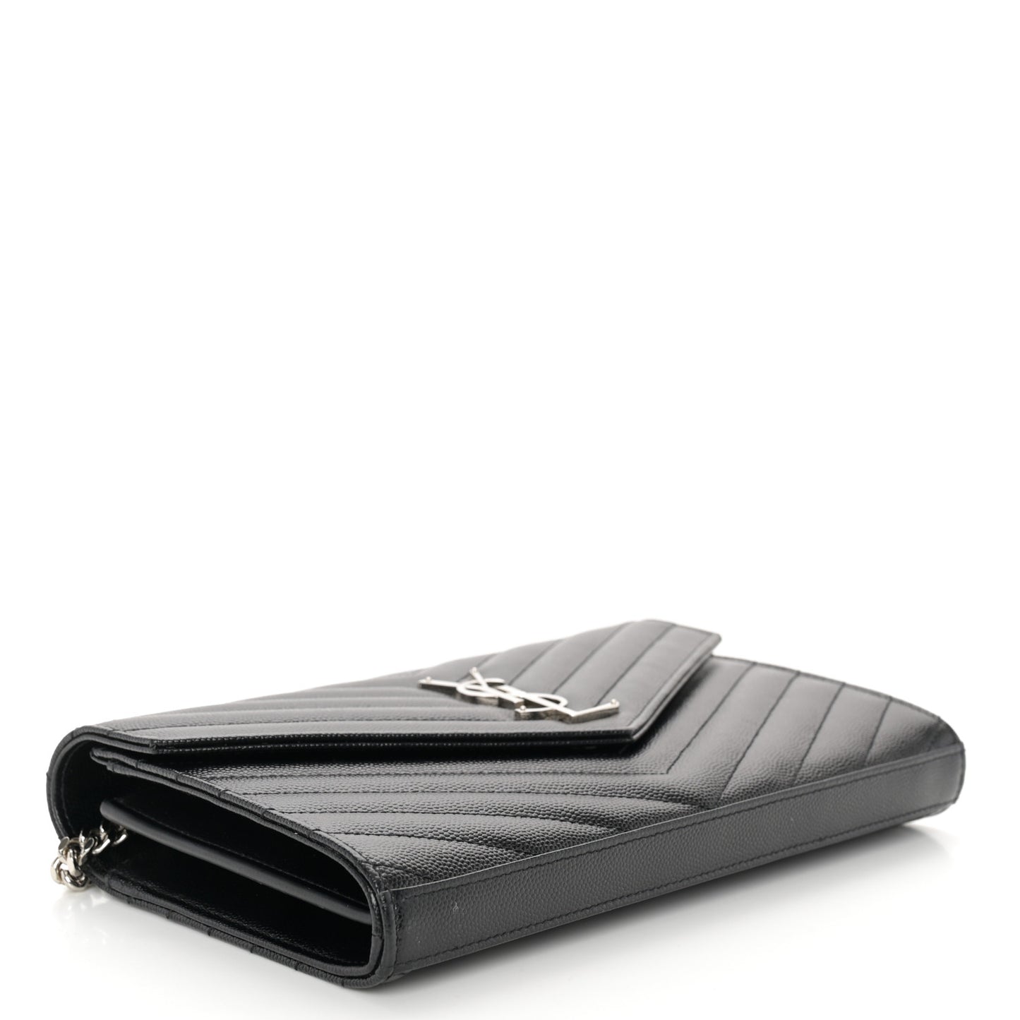 Grain De Poudre Matelasse Chevron Monogram Chain Wallet Black