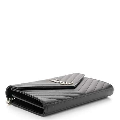 Saint Laurent Grain De Poudre Matelasse Chevron Monogram Chain Wallet Black 4 of 9