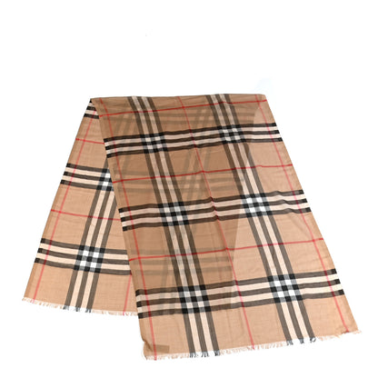 Burberry Wool Silk Gauze Giant Check Lightweight Scarf Camel 2 of 4