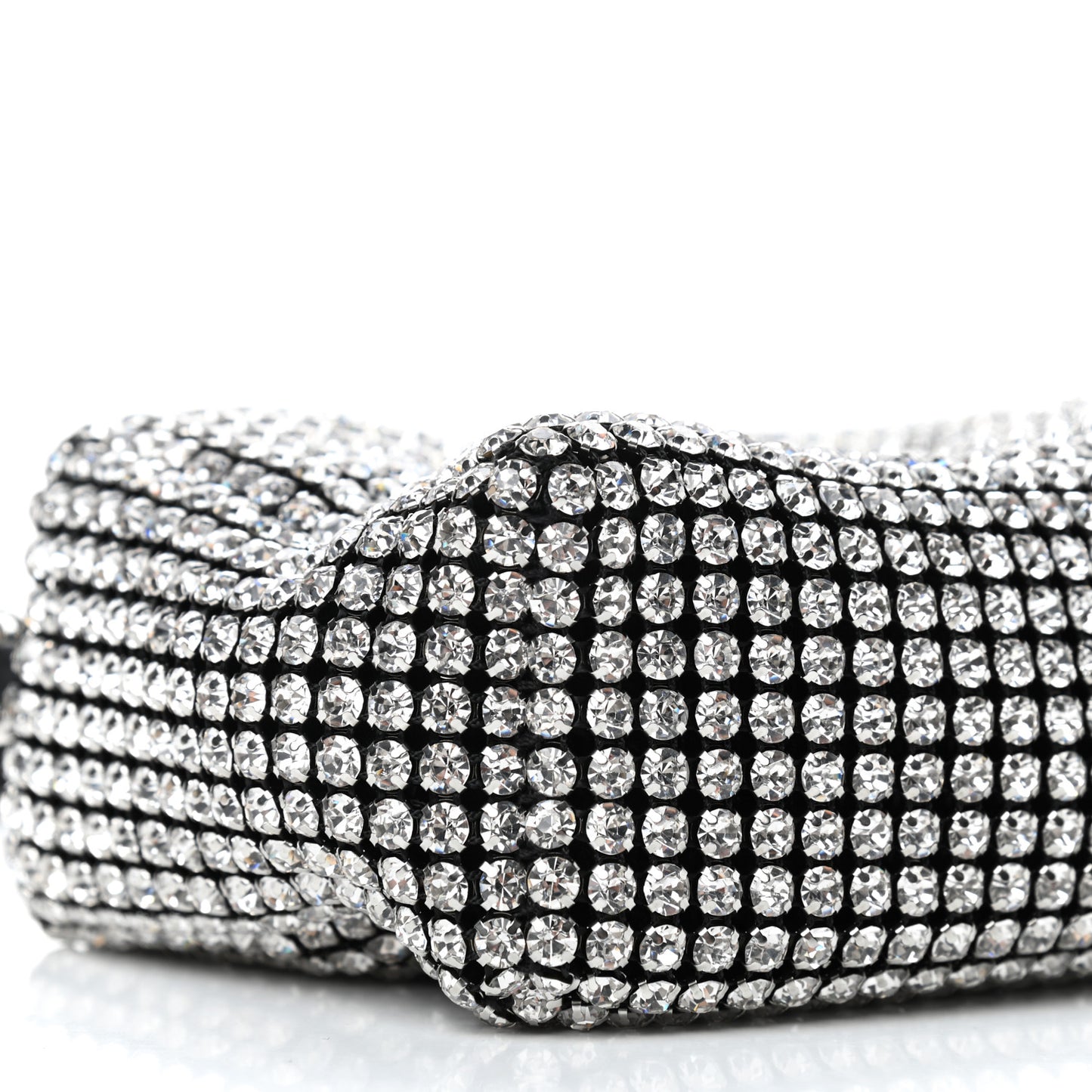 Mesh Crystal Rhinestone Mini Heiress Pouch Black Silver