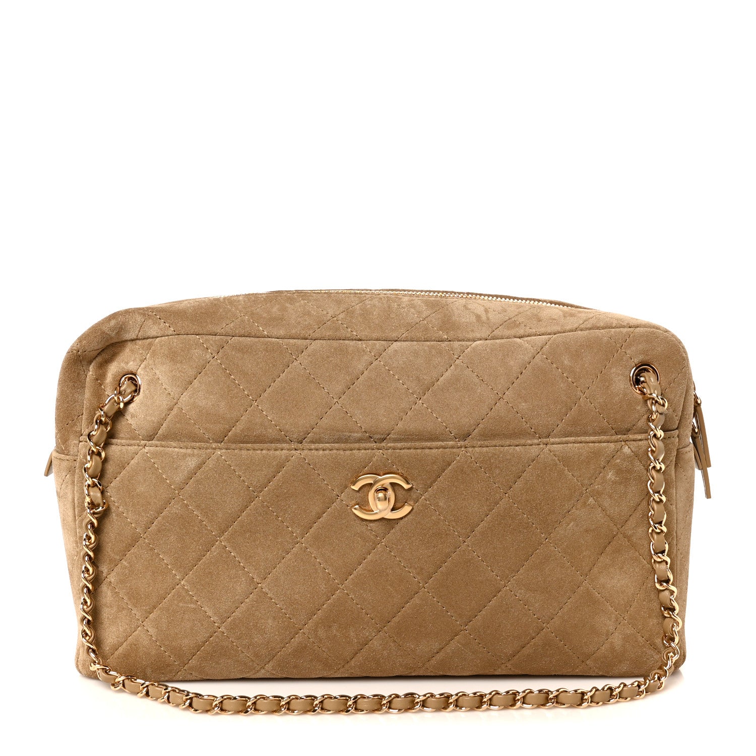 Chanel Suede Quilted Camerissimo Camera Case Dark Beige 1 of 11