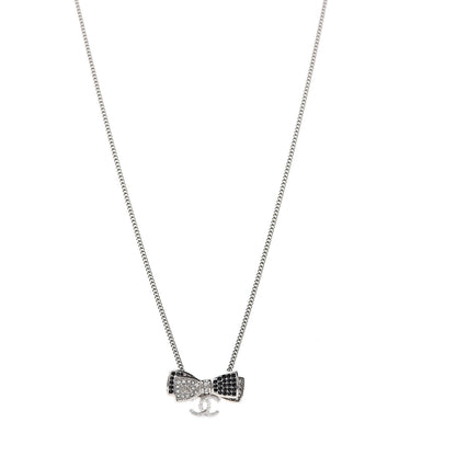 Chanel Crystal CC Bow Necklace Silver Black 1 of 5