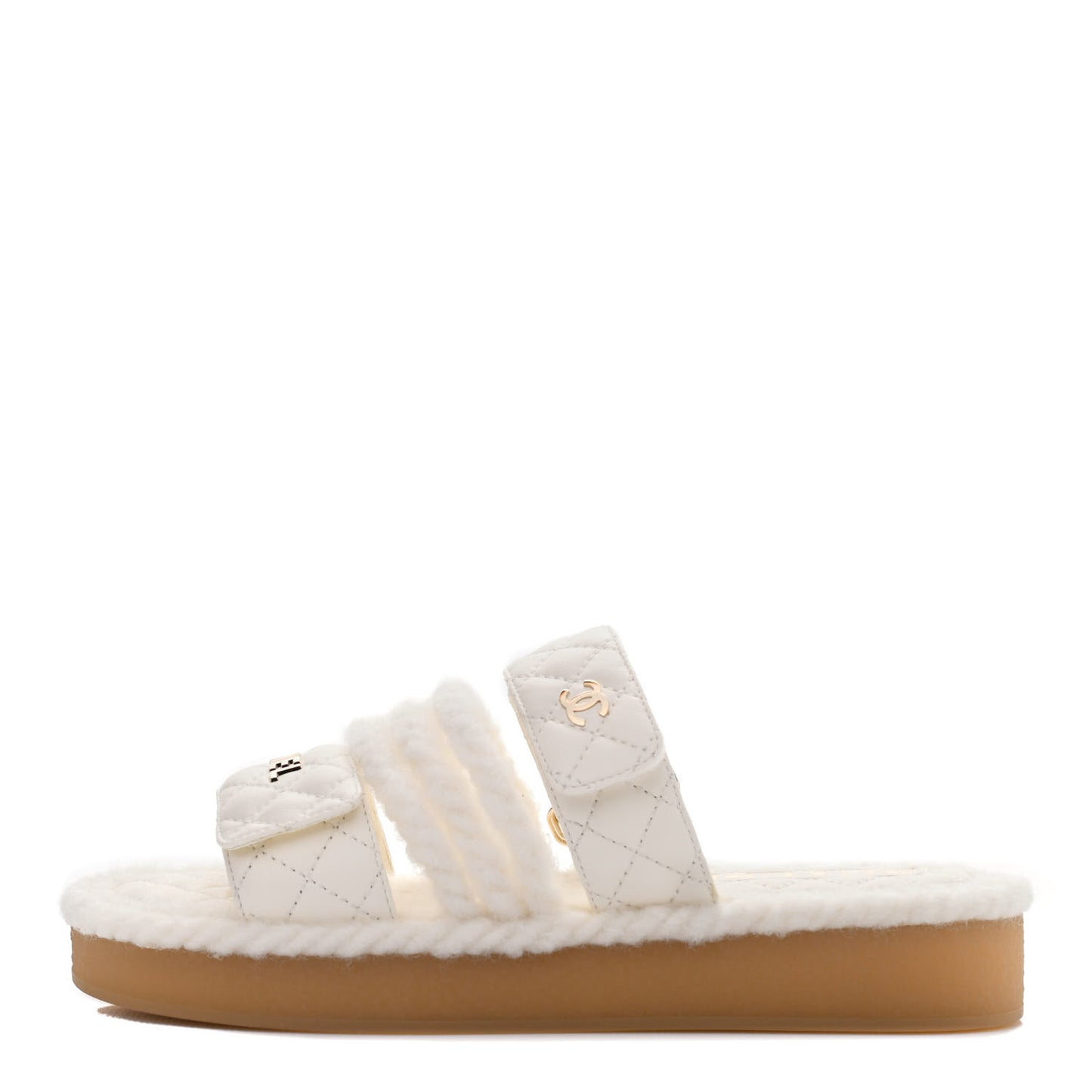 Cord Lambskin Quilted Logo Mules 36 Ivory