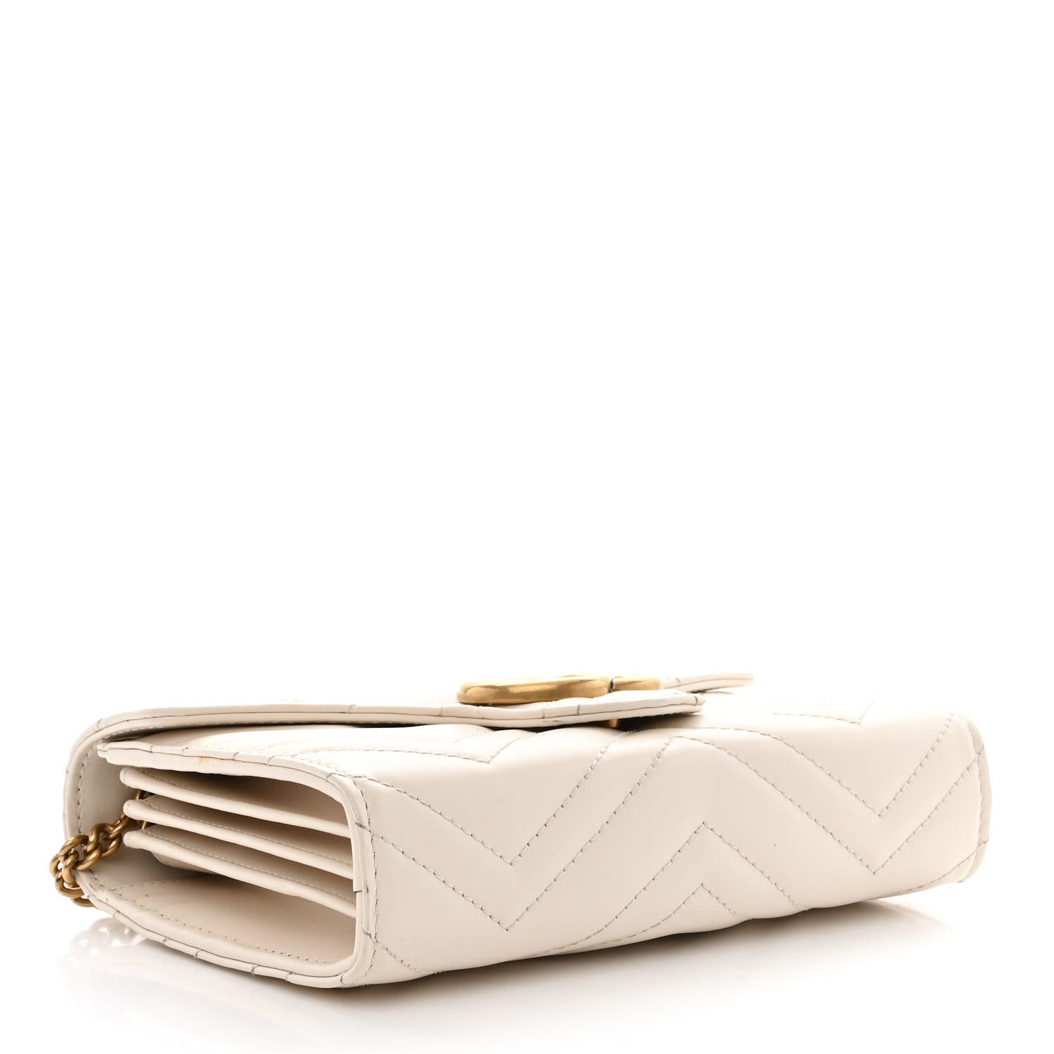Gucci Calfskin Matelasse GG Marmont Chain Wallet Mystic White 4 of 11