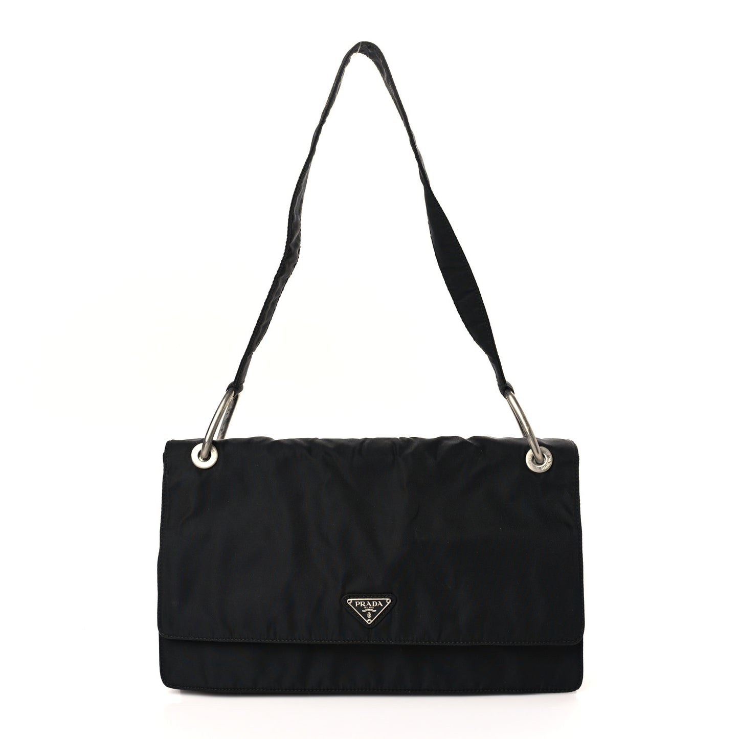 Tessuto Nylon Flap Shoulder Bag Black